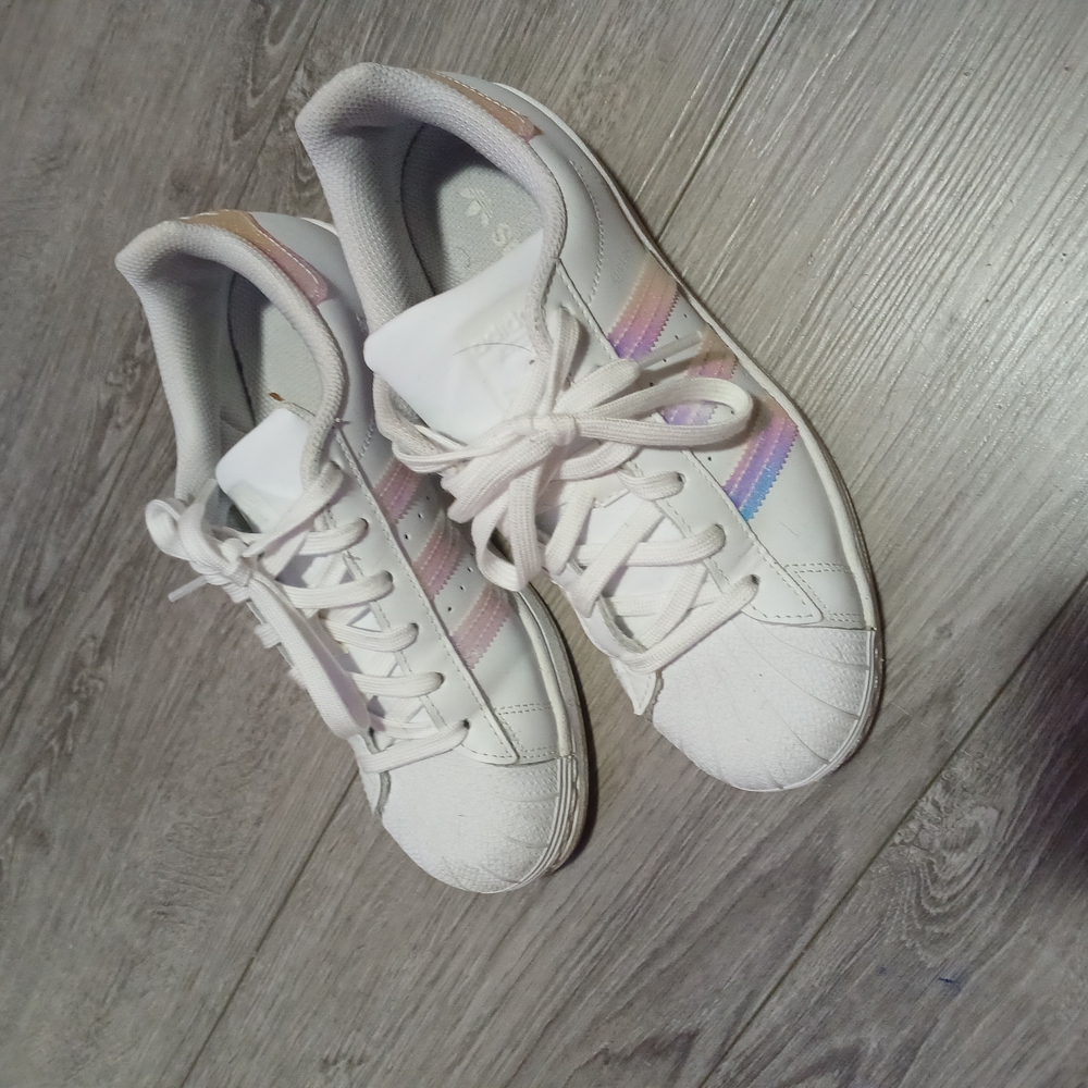 Adidas Women's White Sneakers with Rainbow Stripes